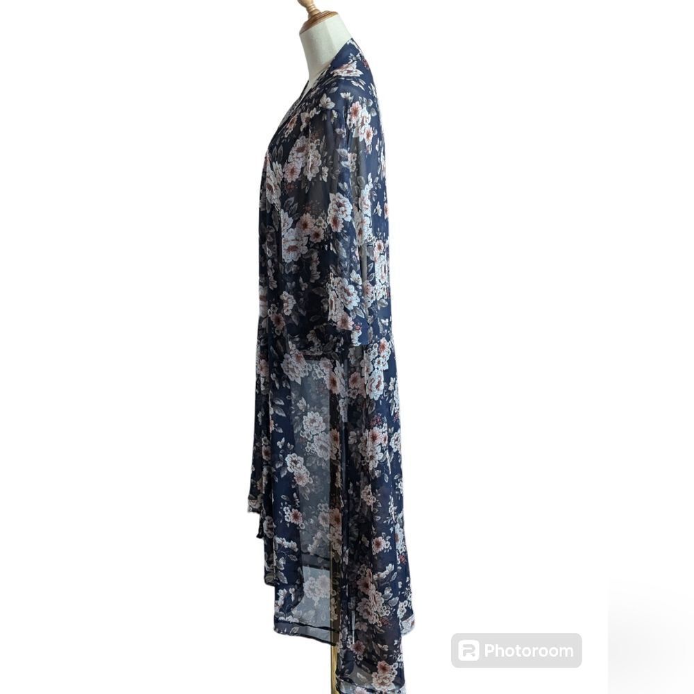 Torrid Blue Floral Chiffon Maxi Kimono - Picture 5 of 6